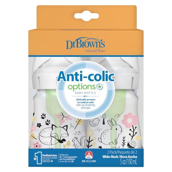 Dr. Brown's Options+ Anti-Colic Πλαστικό Μπιμπερό με Φαρδύ Λαιμό Forest 0m+ 2x150 ml