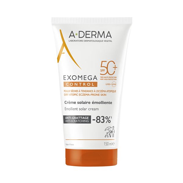 A-Derma Exomega Control Emollient Solar Cream Αντηλιακό Γαλάκτωμα για Ξηρό & Ατοπικό Δερμα Spf50+ 150 ml