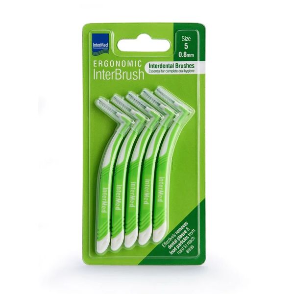 Intermed Ergonomic InterBrush Μεσοδόντια Βουρτσάκια 0.8 mm Πράσινα 5 τμχ