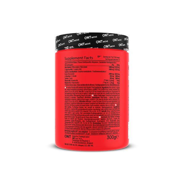 QNT Move Pre Workout Pump RX Zero Caffeine Συμπλήρωμα Διατροφής για Συγκέντρωση και Αντοχή Χωρίς Καφεΐνη με Γεύση Red Fruits 300 gr