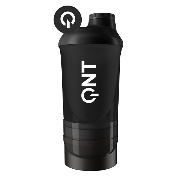 QNT It's on Πλαστικό Shaker Ανάμειξης Ροφημάτων με 2 Θήκες Αποθήκευσης σε Χρώμα Black Smoke 600 + 350 ml