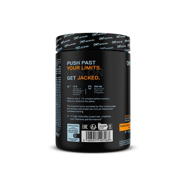 QNT Metapure Pre-workout Overdrive Συμπλήρωμα Διατροφής για Συγκέντρωση και Δύναμη με Γεύση Mango Massacre 390 gr