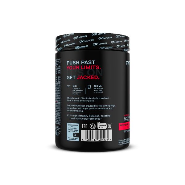 QNT Metapure Pre-workout Overdrive Συμπλήρωμα Διατροφής για Συγκέντρωση και Δύναμη με Γεύση Raspberry Killer 390 gr