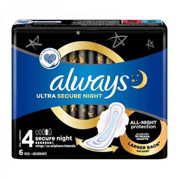 Always Ultra Secure Night No4 Σερβιέτες με Φτερά 6 τμχ