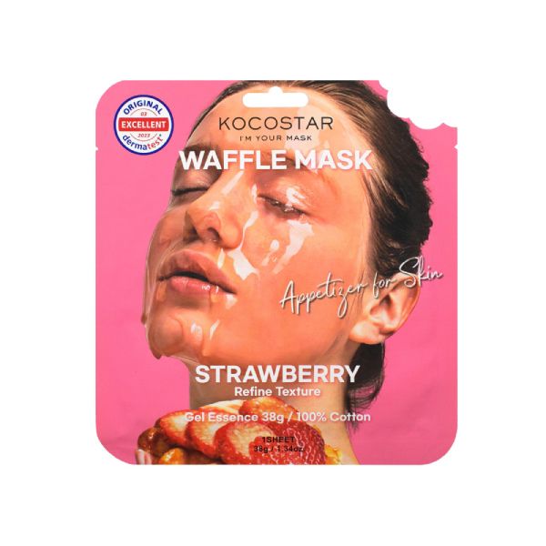 Kocostar Waffle Sheet Μάσκα Προσώπου για Βελτίωση της Υφής του Δέρματος για Λιπαρές Επιδερμίδες Strawberry 38 gr